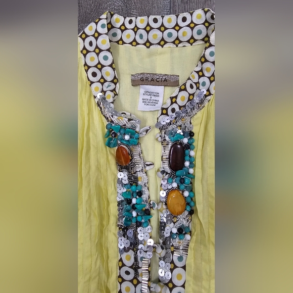 Gracia Yellow and Gray Embroidered Mini Dress - Picture 3 of 4